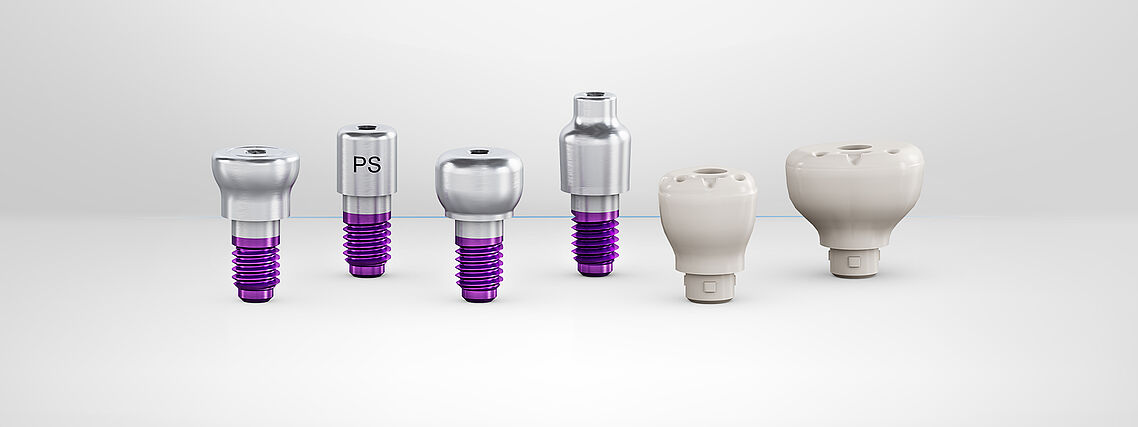 Das Banner zeigt die Gingivaformer des CAMLOG Implantats. Neu: anatomisch vorgeformte CAMLOG Gingivaformer